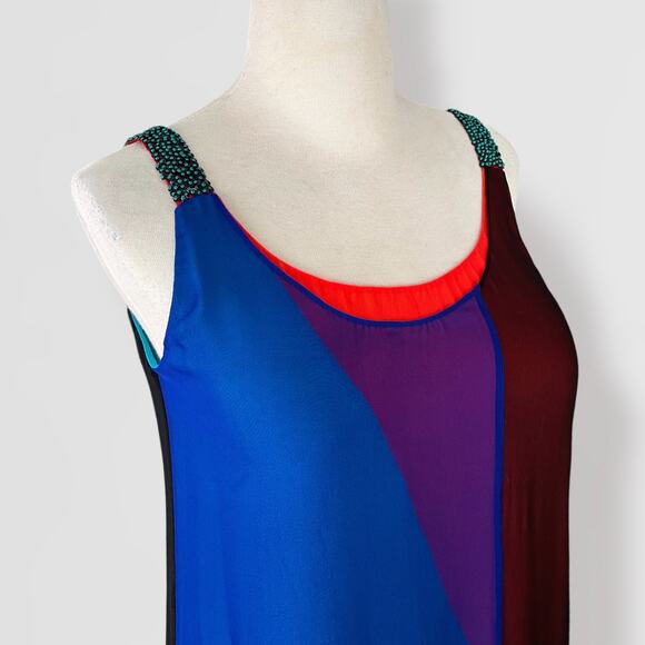 Nachiket Barve 100% Silk Maxi Dress Bauhaus MCM Gown Wedding Blue Maroon Green - Picture 2 of 10